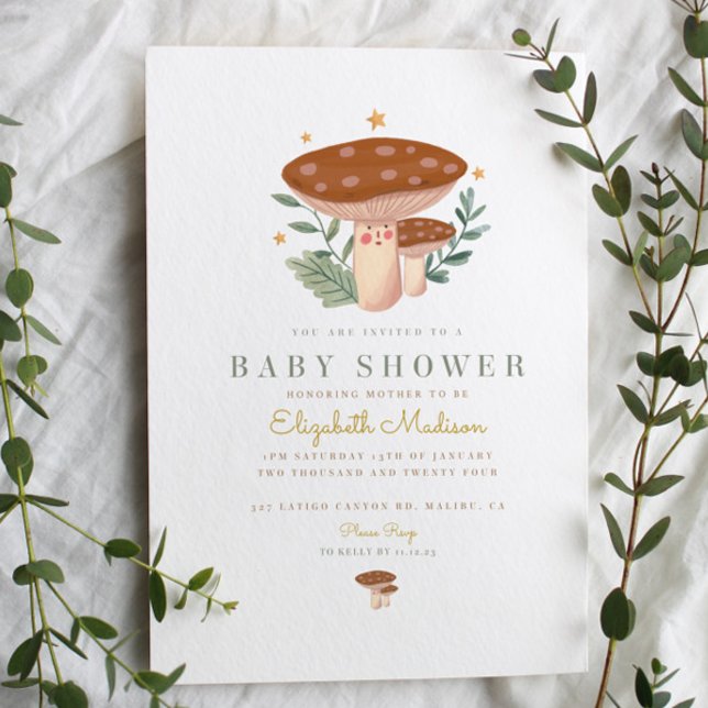 Watercolor mushrooms Baby Shower Invitation (Creator Uploaded)