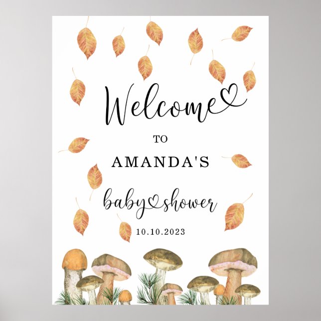 Watercolor Mushrooms baby shower welcome Poster (Front)