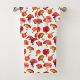 Watercolor mushrooms Cute fall pattern Bath Towel Set