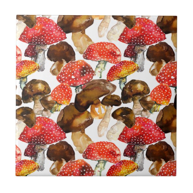Watercolor mushrooms Cute fall pattern Tile (Front)