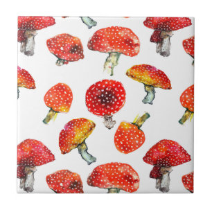 Watercolor mushrooms Cute fall pattern Tile