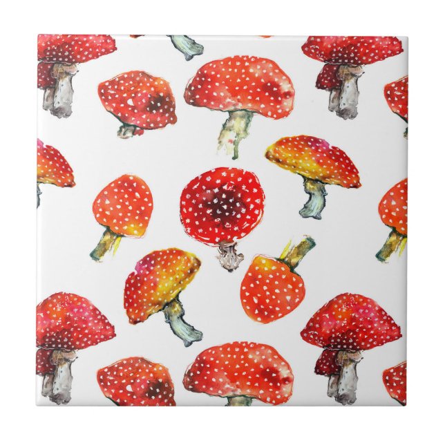 Watercolor mushrooms Cute fall pattern Tile (Front)