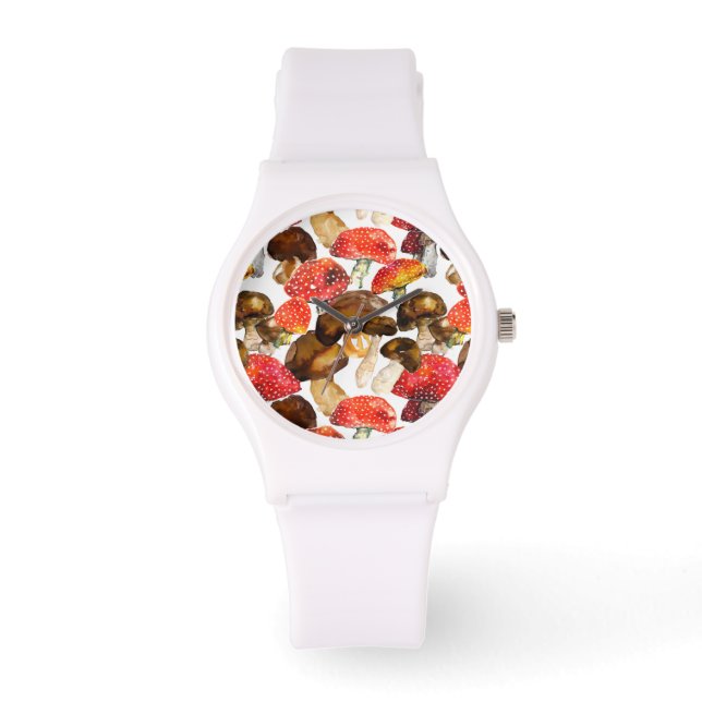 Watercolor mushrooms Cute fall pattern Watch (Front)