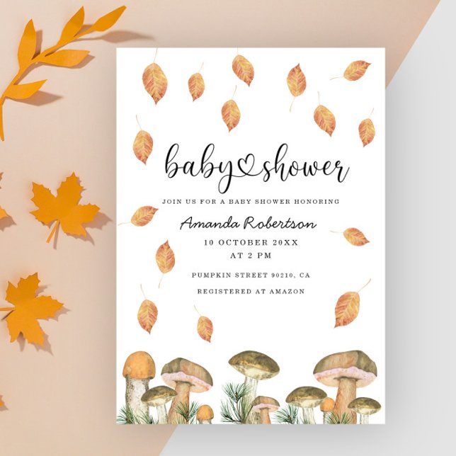 Watercolor mushrooms fall baby shower invitation (Creator Uploaded)