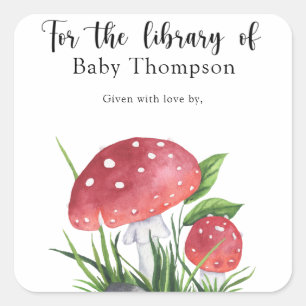 Watercolor mushrooms - for the library of square sticker