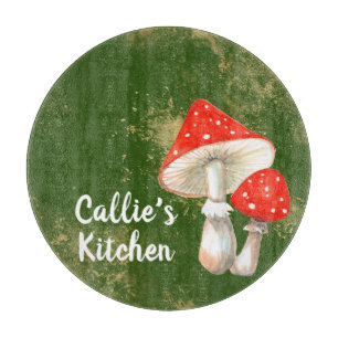 Watercolor Mushrooms Personalised Kitchen  Cutting Board