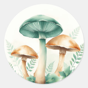 Watercolor Mushrooms with Ferns Classic Round Sticker