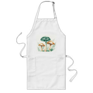 Watercolor Mushrooms with Ferns Long Apron