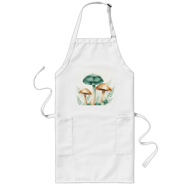 Watercolor Mushrooms with Ferns Long Apron (Front)