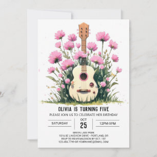 Watercolor Music Magic Guitar Birthday Invitation