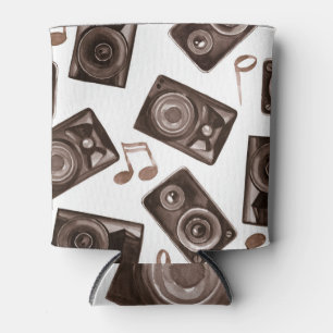 Watercolor Music Speakers Sepia Pattern Can Cooler