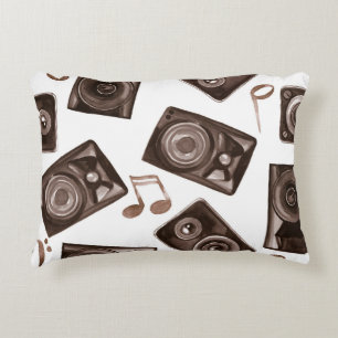 Watercolor Music Speakers Sepia Pattern Decorative Cushion
