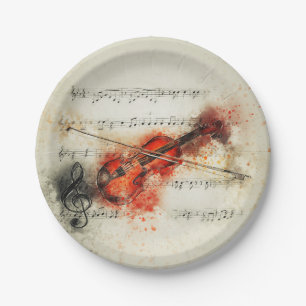 watercolor music violin paint art music paper plate