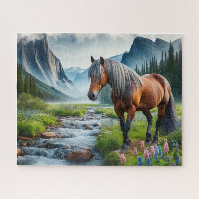 Watercolor Mustang Horse  Jigsaw Puzzle (Horizontal)