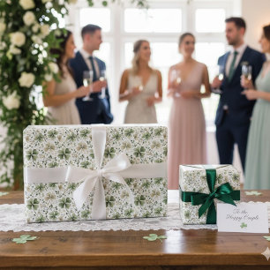 Watercolor Muted Green Blooming Shamrocks Wrapping Paper