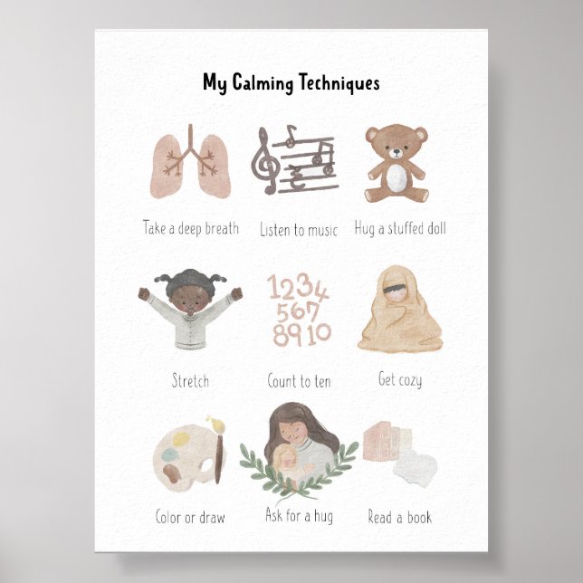 Watercolor My Calming Techniques Chart Poster (Front)