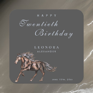 Watercolor Mystical Horse ANY Birthday Party Square Paper Coaster