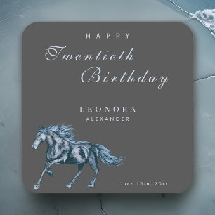 Watercolor Mystical Horse ANY Birthday Party Square Paper Coaster