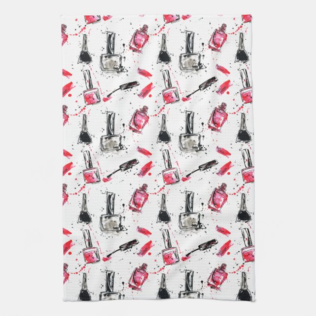 Watercolor Nail Polish Pattern Tea Towel (Vertical)