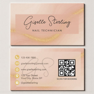 Watercolor Nail Technician QR Code Business Card