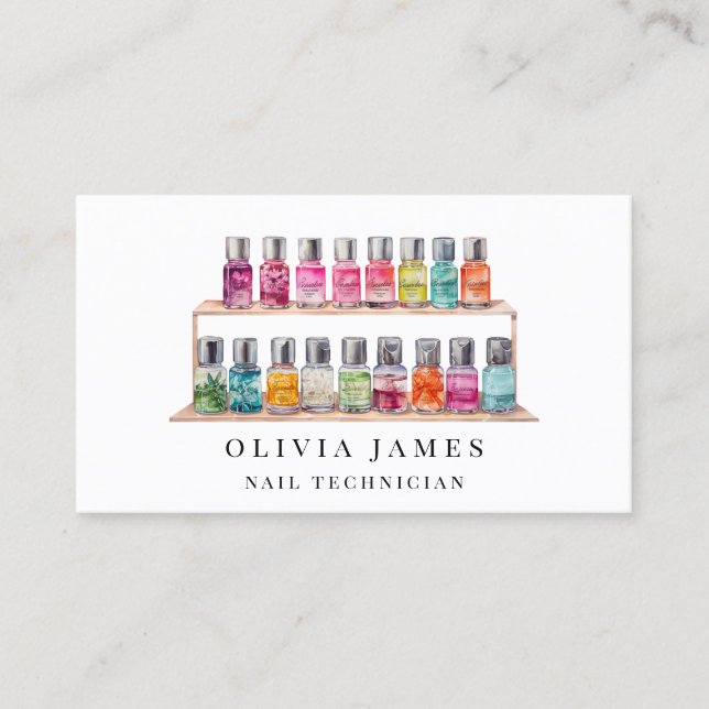 Watercolor Nail Technician Salon Manicurist Business Card (Front)