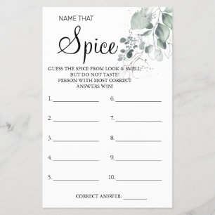 Watercolor Name that Spice Bridal shower game card