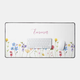 Watercolor Name Wildflower Minimalistic Boho Desk Mat
