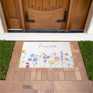 Watercolor Name Wildflower Minimalistic Boho Doormat