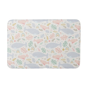 Watercolor Narwhal & Seal Pattern Bath Mat