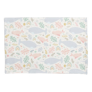 Watercolor Narwhal & Seal Pattern Pillowcase