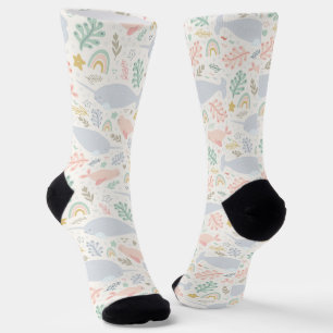 Watercolor Narwhal & Seal Pattern Socks