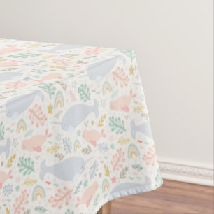 Watercolor Narwhal & Seal Pattern Tablecloth