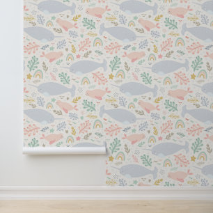 Watercolor Narwhal & Seal Pattern Wallpaper