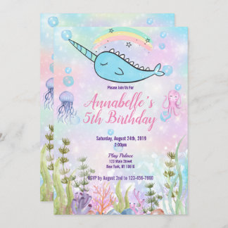 Watercolor Narwhal Under the Sea Invitation