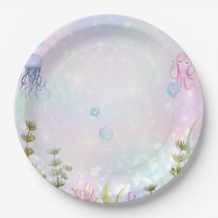 Watercolor Narwhal Under the Sea Paper Plate