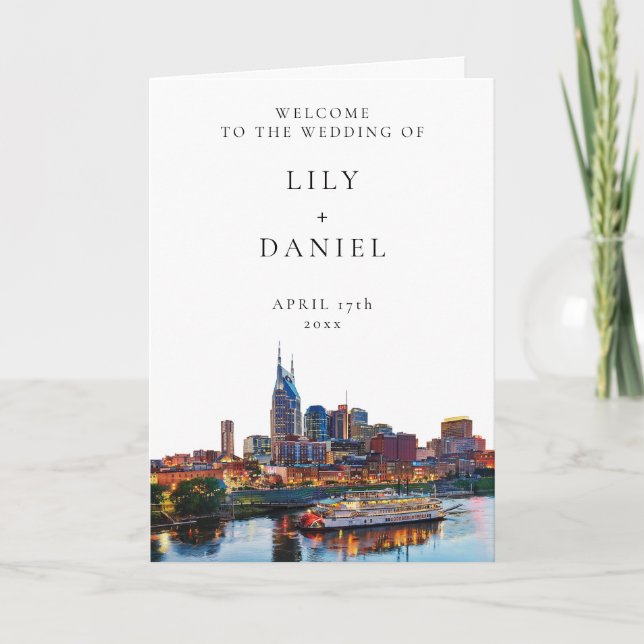 Watercolor Nashville Elegant Wedding Folded Program (Front)