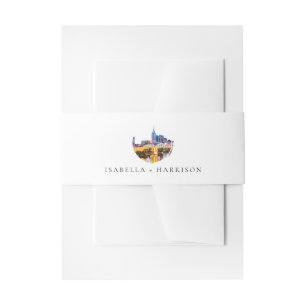 Watercolor Nashville Skyline Wedding Invitation Belly Band