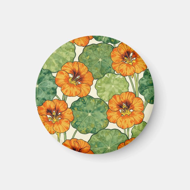 Watercolor Nasturtium Floral Pattern Magnet (Front)