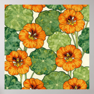 Watercolor Nasturtium Floral Pattern Poster