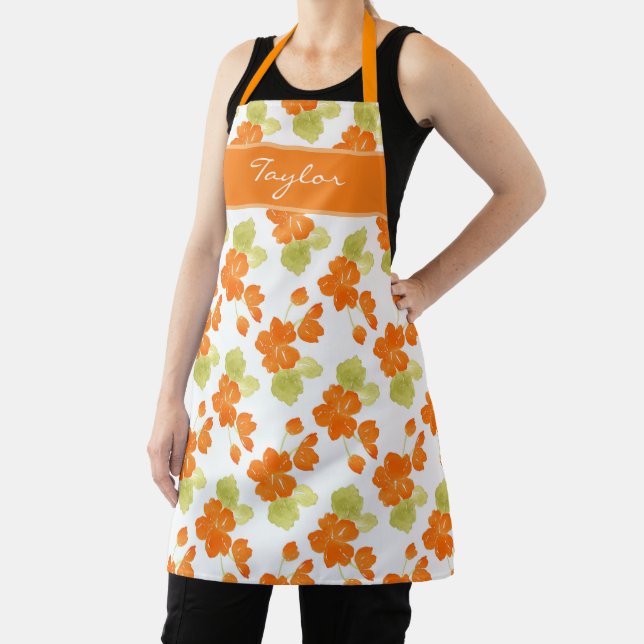 Watercolor Nasturtiums Pattern  Apron (Insitu)