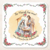 Watercolor nativity and roses customisable napkins