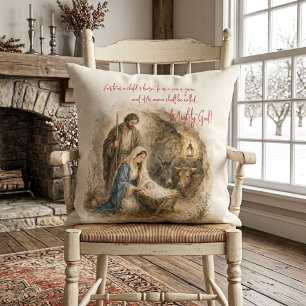 Watercolor Nativity Baby Jesus Mighty God Cushion