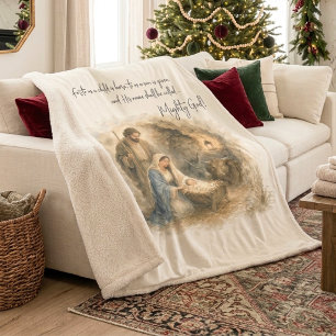 Watercolor Nativity Baby Jesus Mighty God Sherpa Blanket