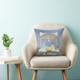 Watercolor Nativity Christmas Cushion