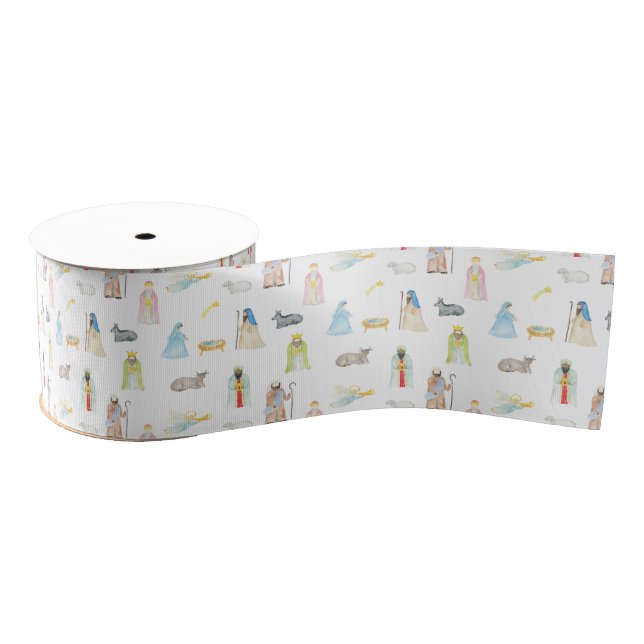 Watercolor Nativity Christmas Grosgrain Ribbon (Spool)