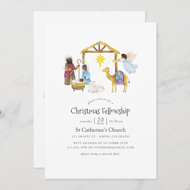 Watercolor Nativity Christmas Party Invitation (Front/Back)