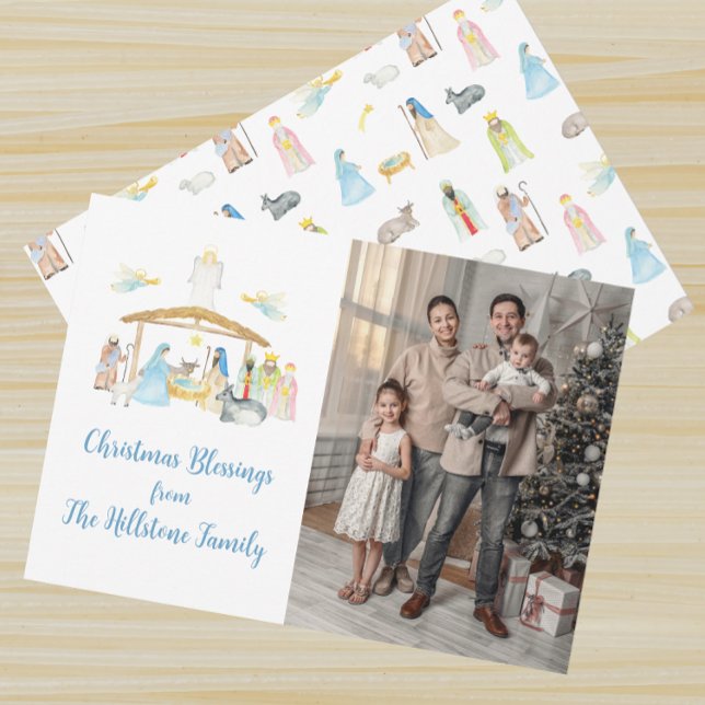 Watercolor Nativity Christmas Photo Card (Creator Uploaded)