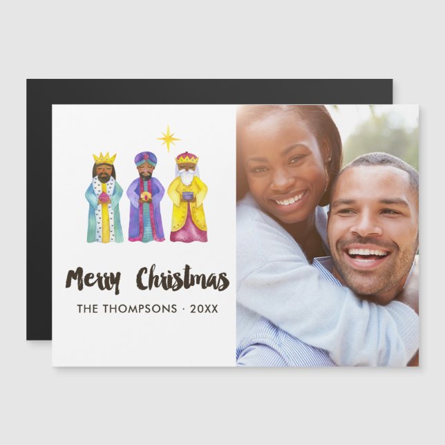 Watercolor Nativity Christmas Photo Magnetic Invitation (Front/Back)