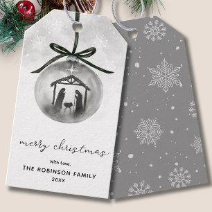 Watercolor Nativity Gray Ornament Merry Christmas  Gift Tags