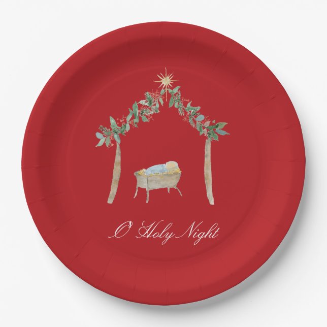 Watercolor Nativity  Paper Plate (Front)